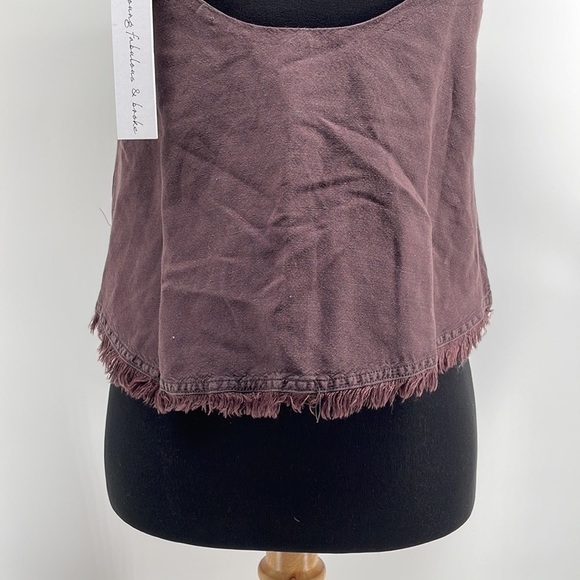 Young fabulous & broke brown tank linen blend raw edge button closure sz xs NWT - Picture 12 of 12
